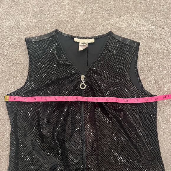 Vintage Janine Paris Black Shiny Sequin Snakeskin Mini Dress Zipper Size M - Picture 10 of 10